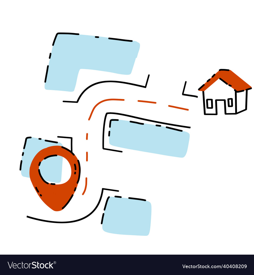 Navigation map route from point to house