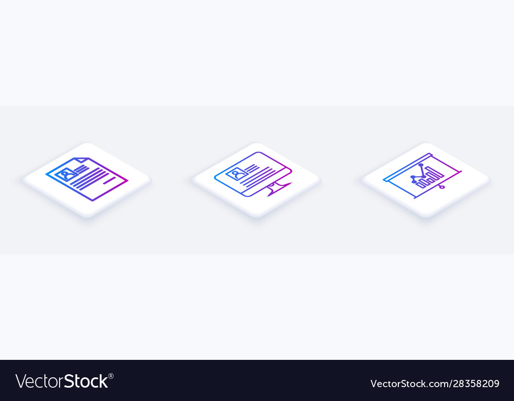 Set isometric line resume computer monitor vector image Set isometric line resume computer monitor
