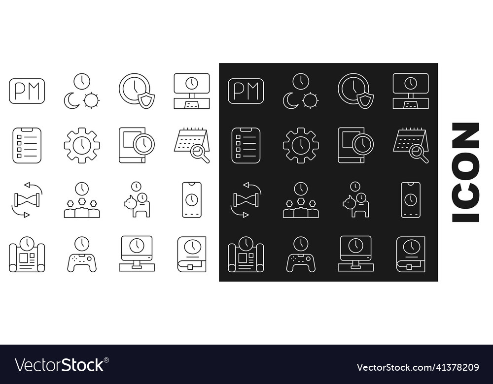 Set line time for book alarm clock app mobile vector image Set line time for book alarm clock app mobile