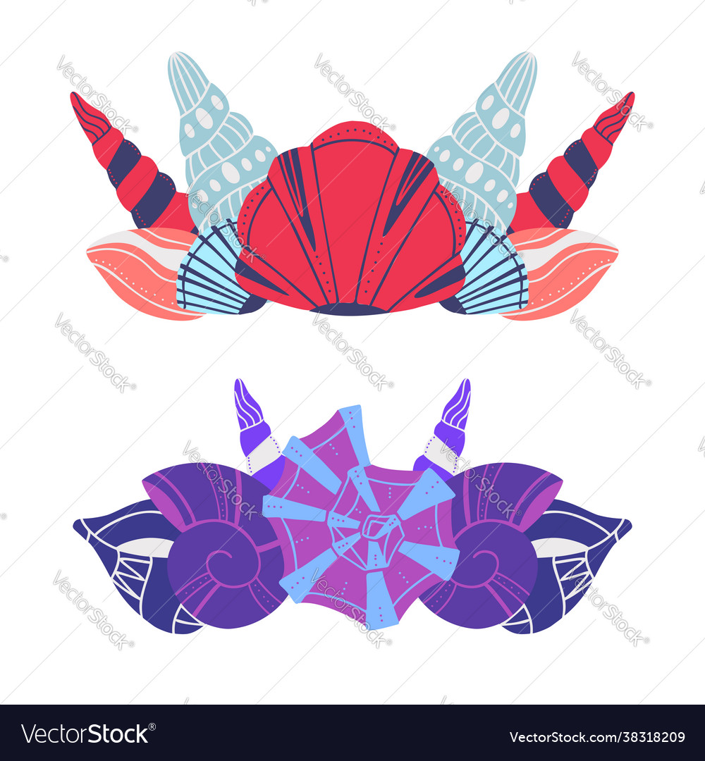 Set sea crowns from seashells text separators vector image Set sea crowns from seashells text separators