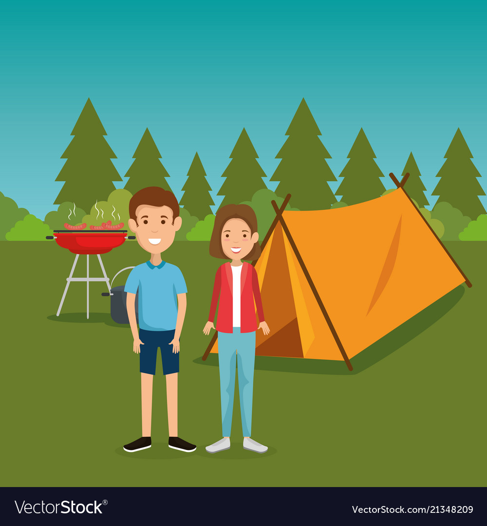 Young couple in the camping zone