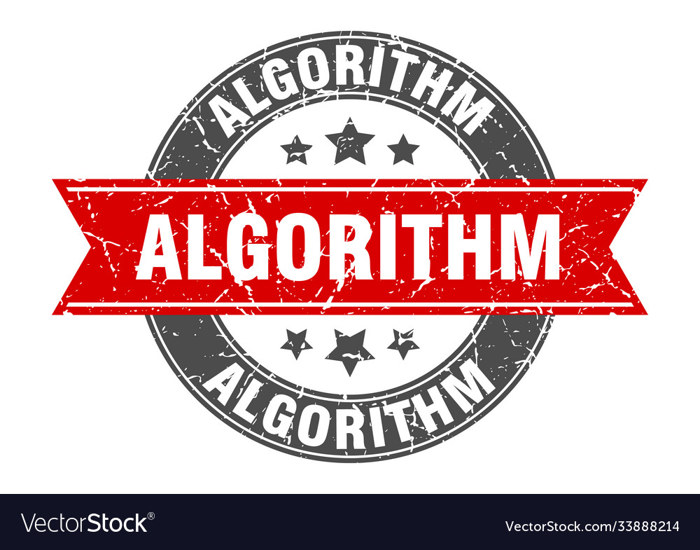 Algorithm round stamp with ribbon label sign
