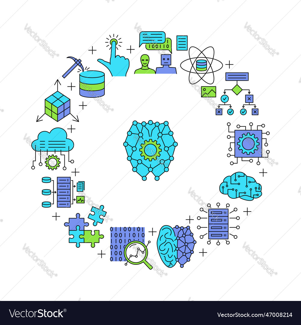 Artificial neural network round banner vector image Artificial neural network round banner