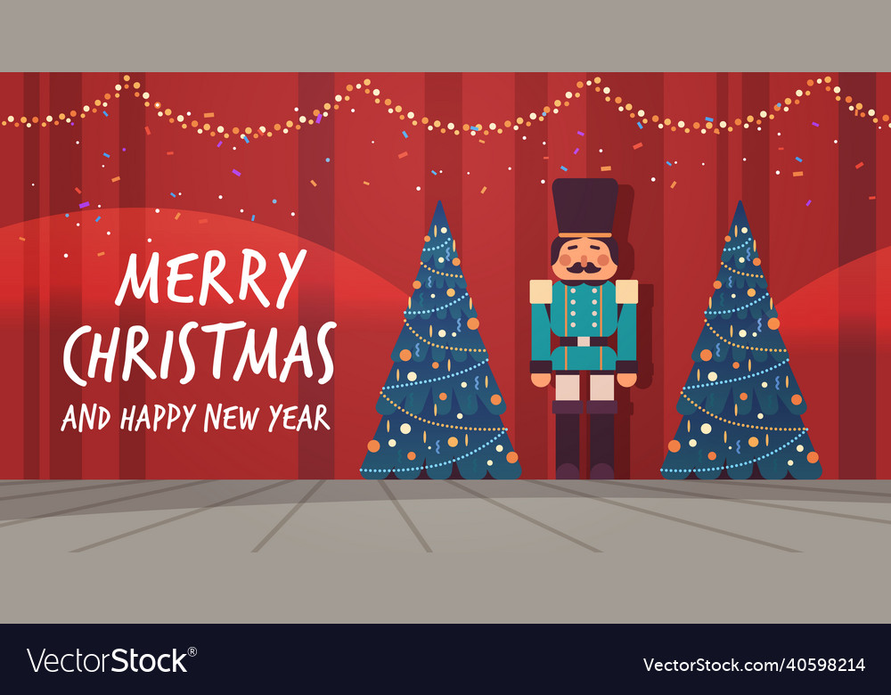 Christmas nutcracker wooden soldier standing near Vector Image