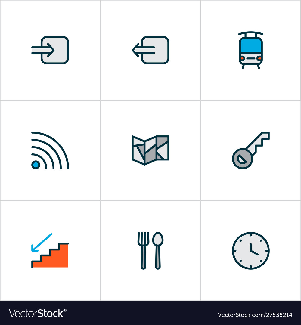 Direction icons colored line set with way vector image Direction icons colored line set with way
