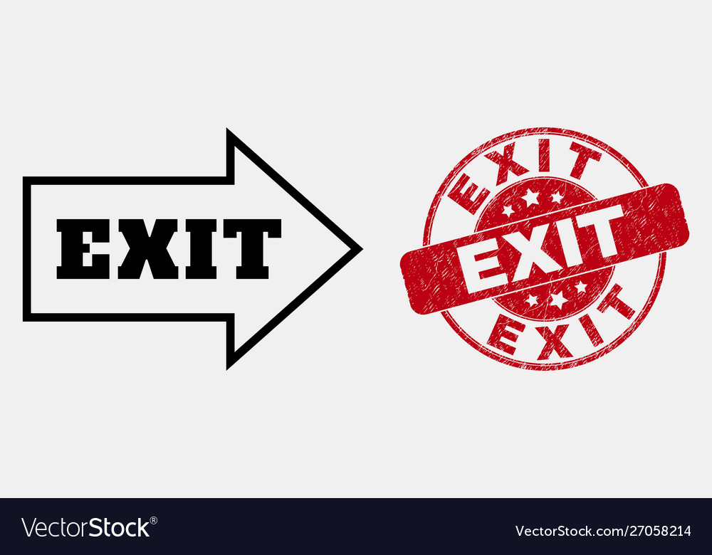 Outline exit arrow icon and grunge vector image Outline exit arrow icon and grunge