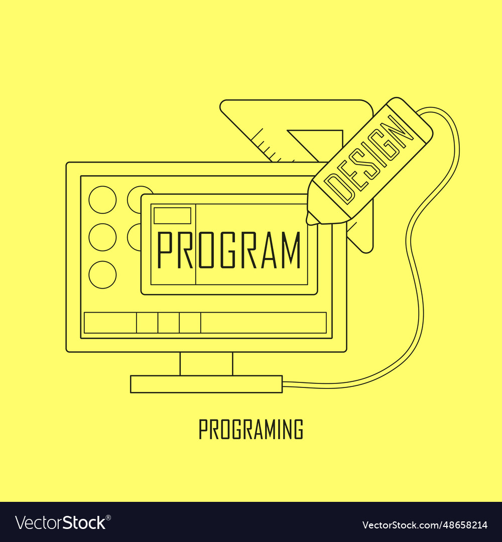 Programing concept in thin line style vector image Programing concept in thin line style