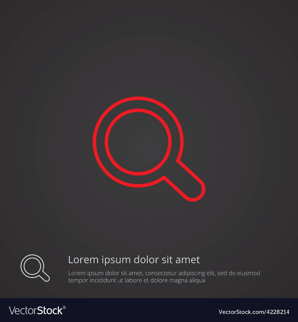 Search outline symbol red on dark background logo