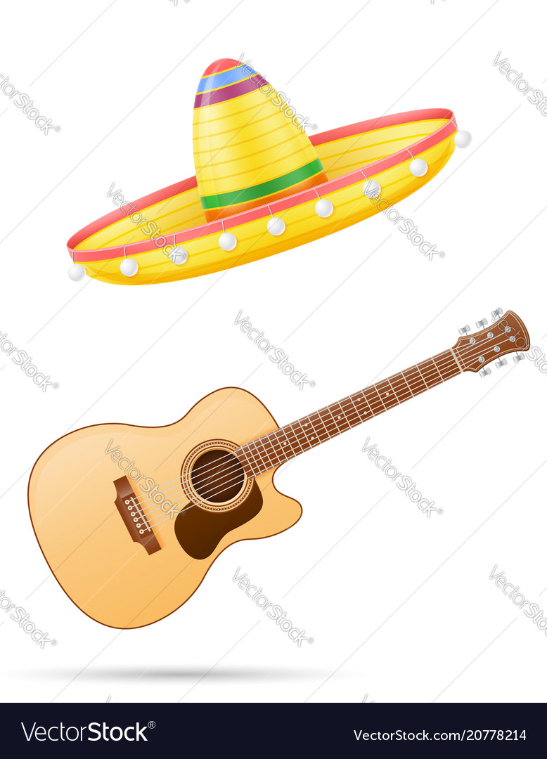 Sombrero nationale mexikanische Kopfbedeckung und Gitarre vector image Sombrero nationale mexikanische Kopfbedeckung und Gitarre