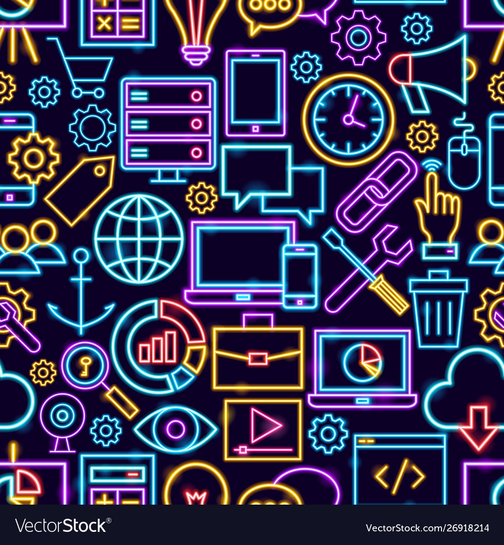 Web development neon seamless pattern vector image Web development neon seamless pattern