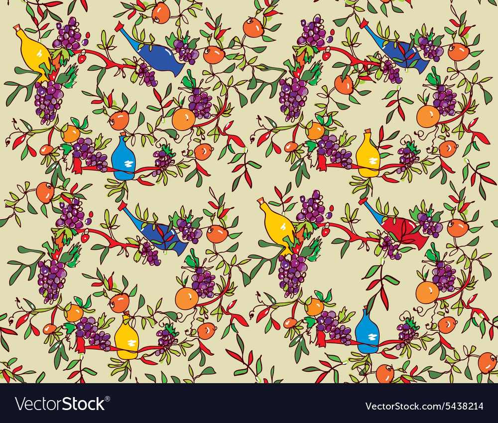 Wine seamless pattern with bottles vines
