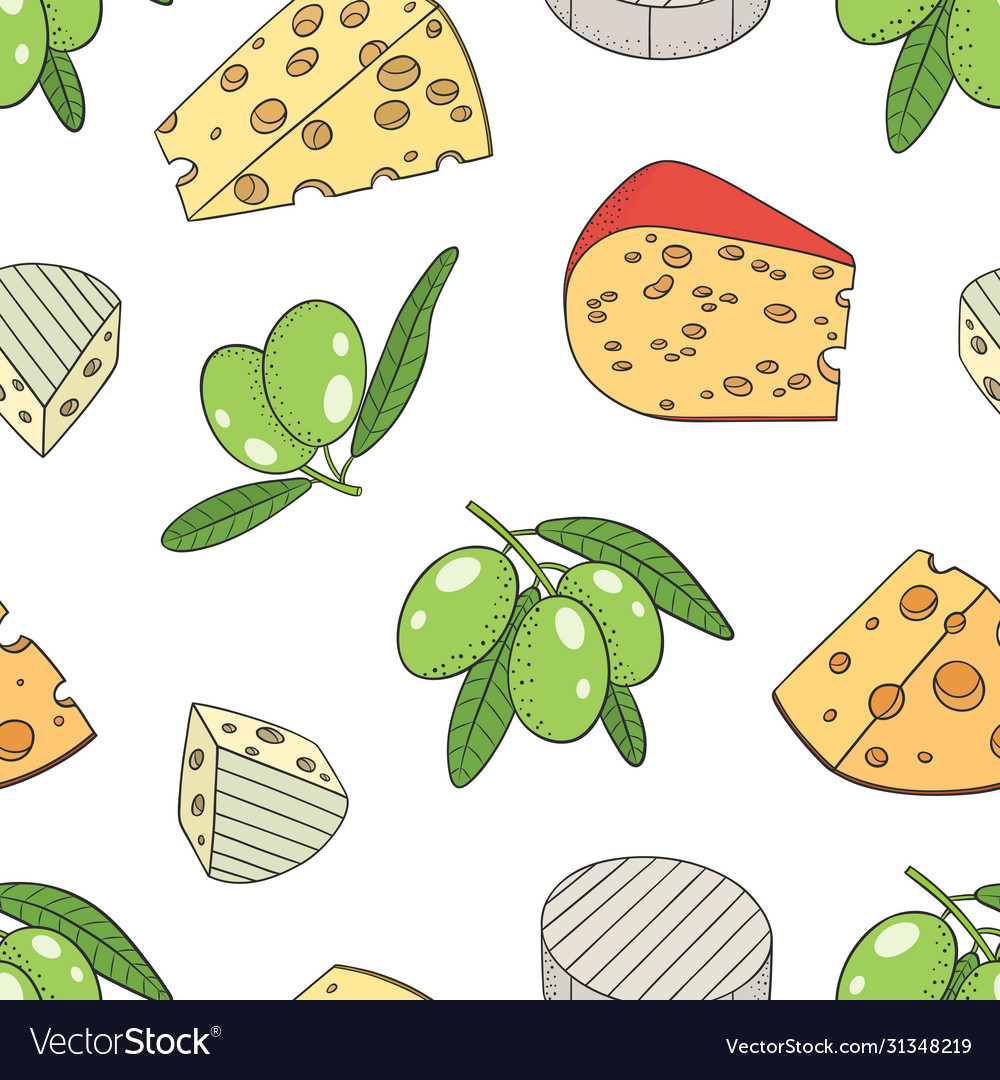 Cheese and olives seamless pattern 1