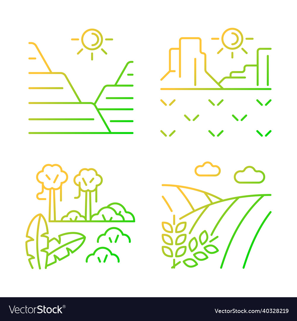 Landforms gradient linear icons set