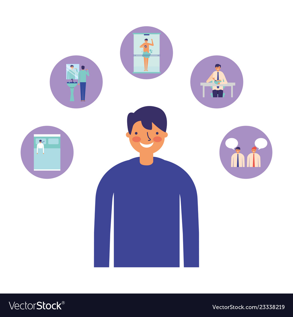 Man character daily routine