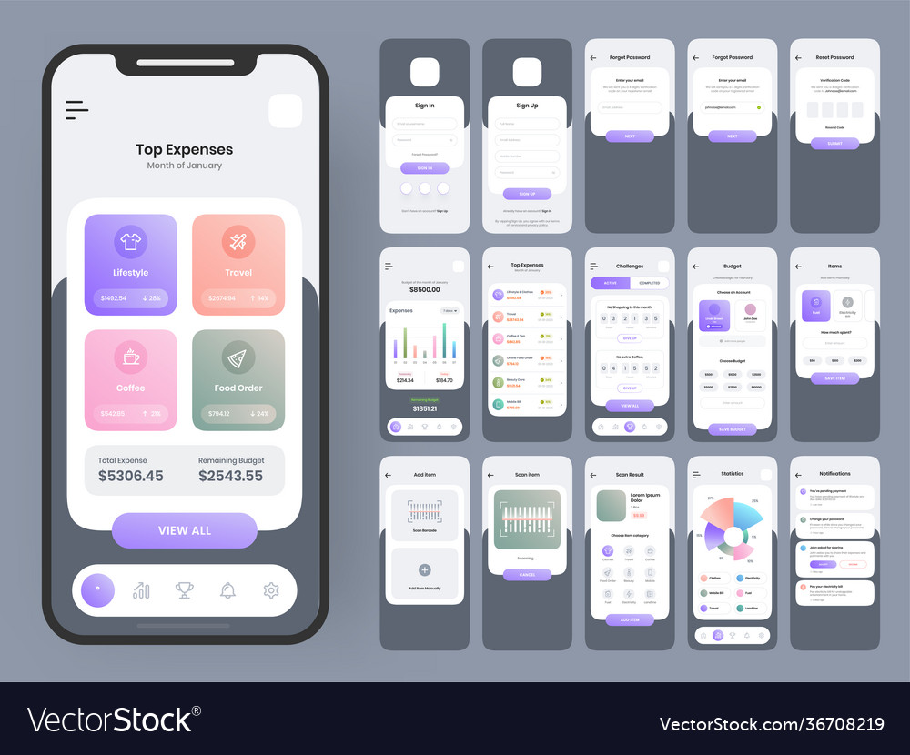 Mobile app ui kits with different gui layout vector image Mobile app ui kits with different gui layout