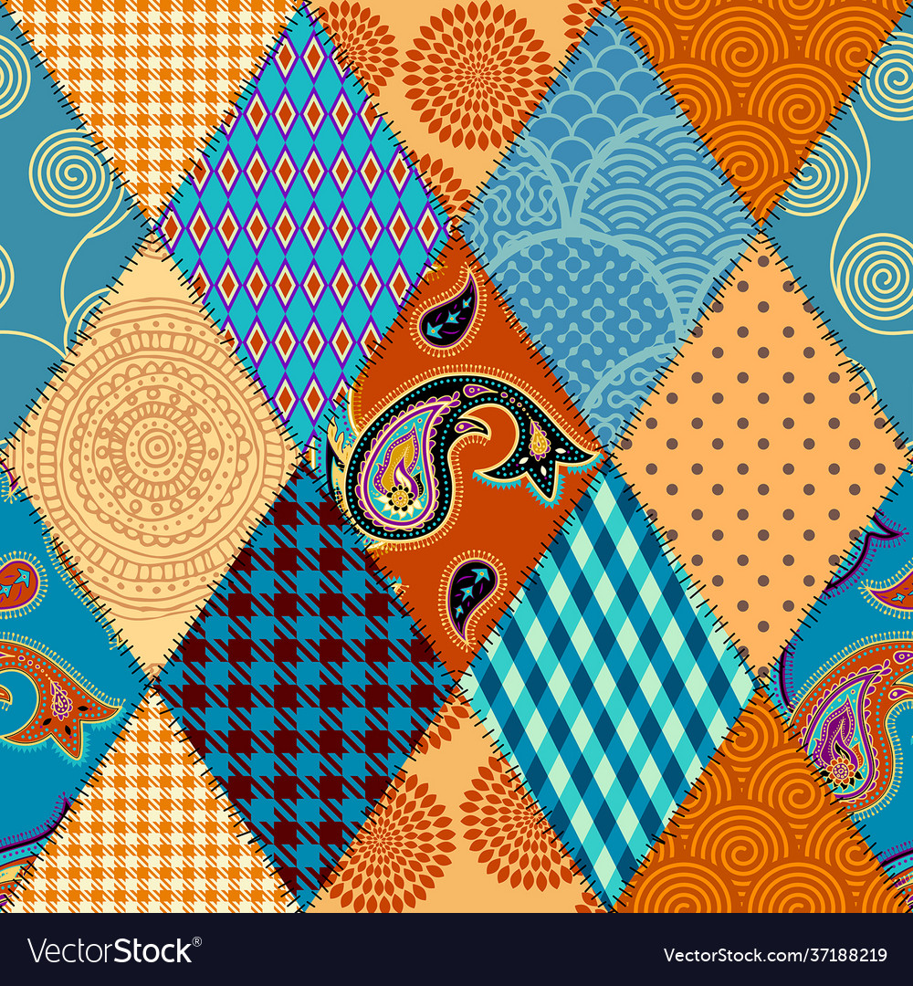Patchwork textile pattern seamless quilting vector image Patchwork textile pattern seamless quilting
