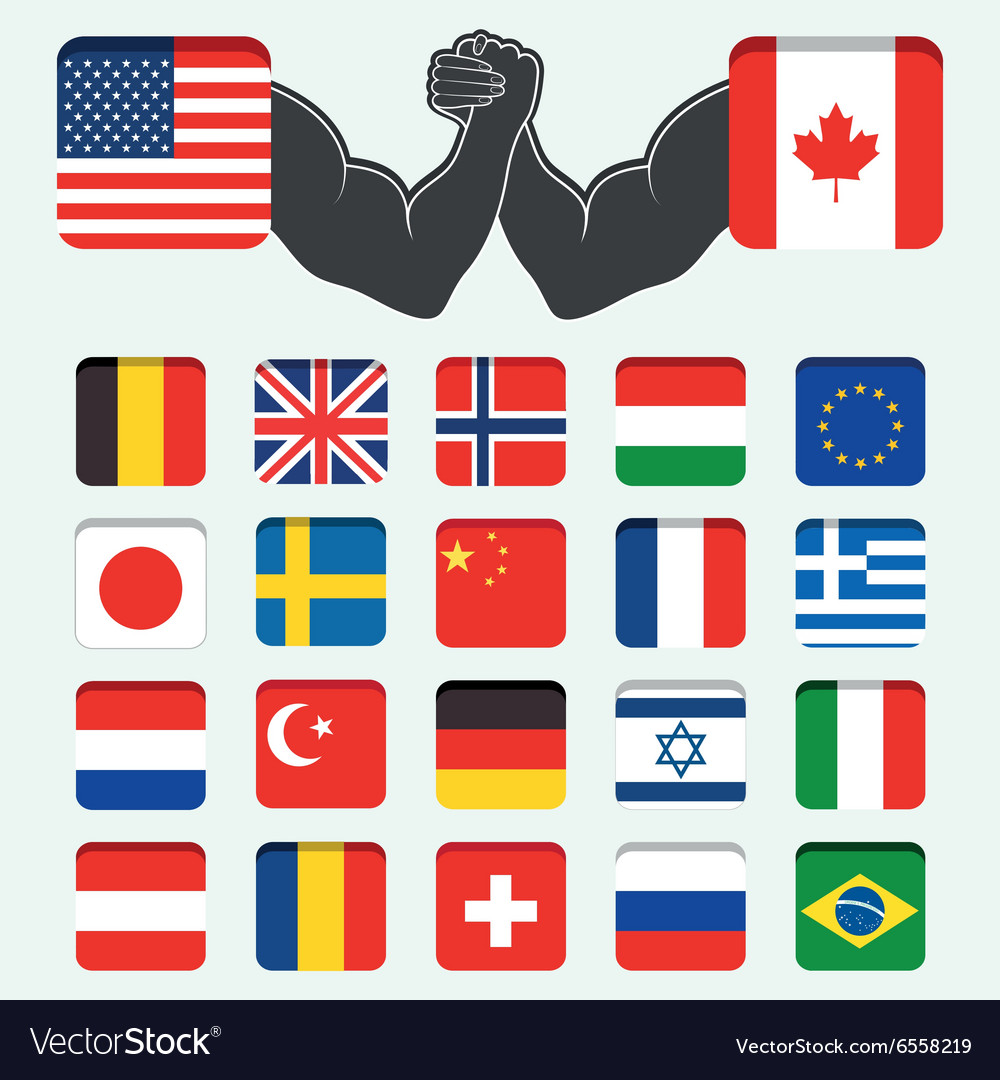 Set of round flags world