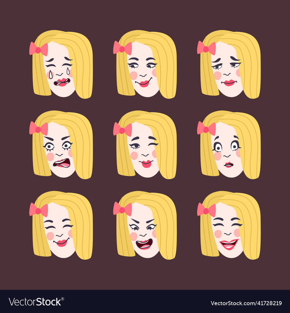 Set Of Womans Emotions Facial Expression Girl Vector Image 9426