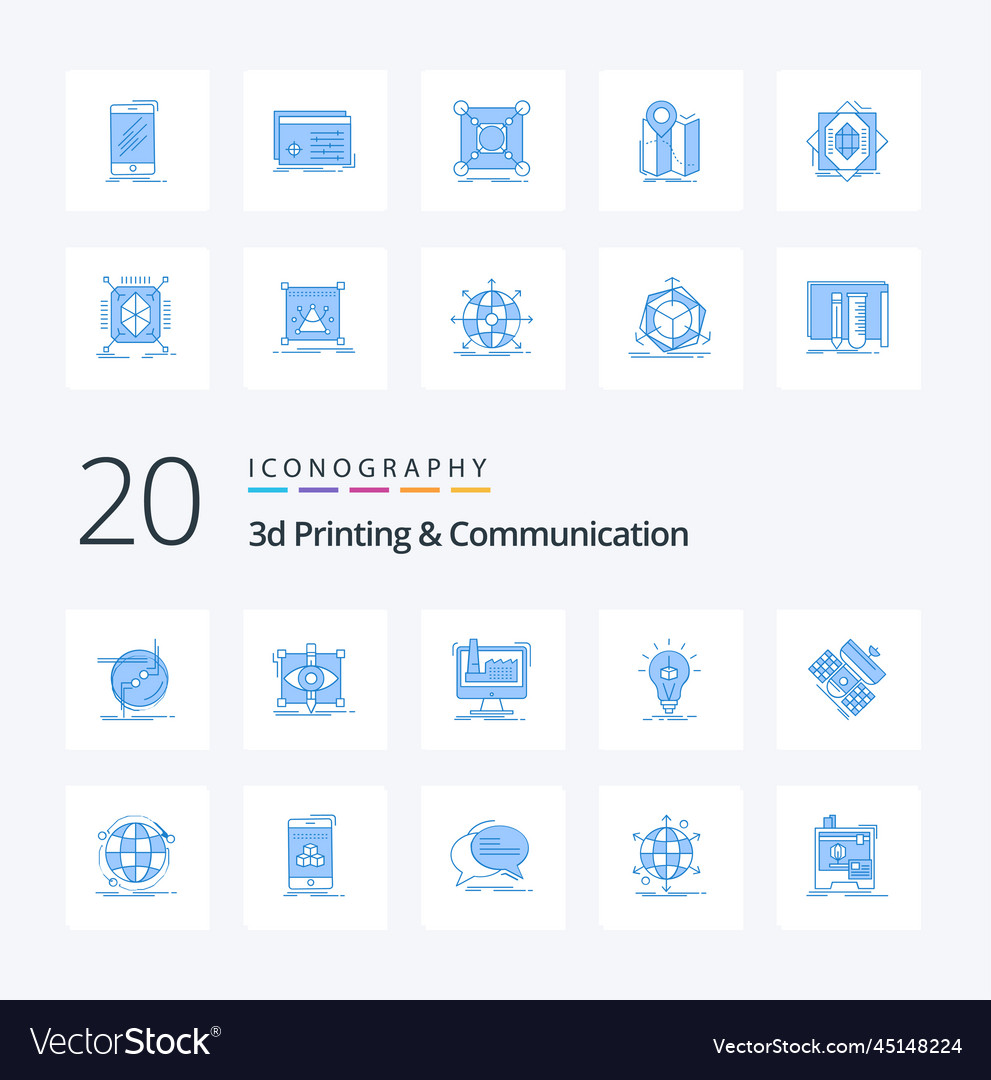 20 3d printing and communication blue color icon Vector Image