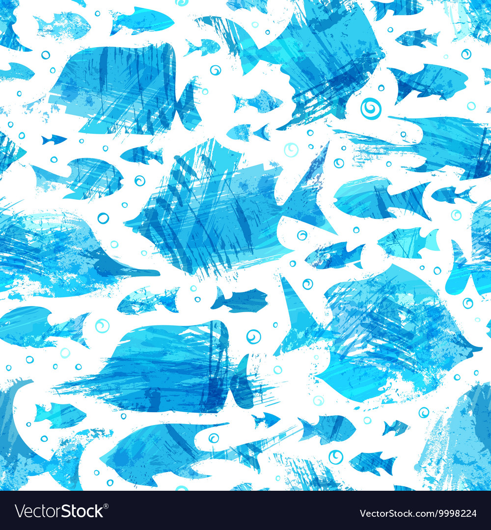 Blue watercolor seamless fish pattern