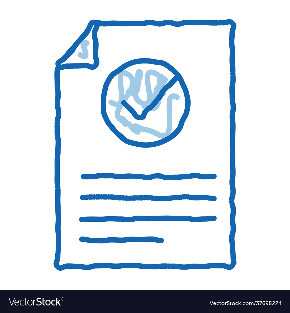 Document text file with approved mark doodle icon vector image Document text file with approved mark doodle icon