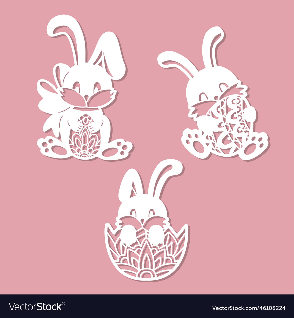 Easter bunnies hold eggs in their paws a set Vector Image