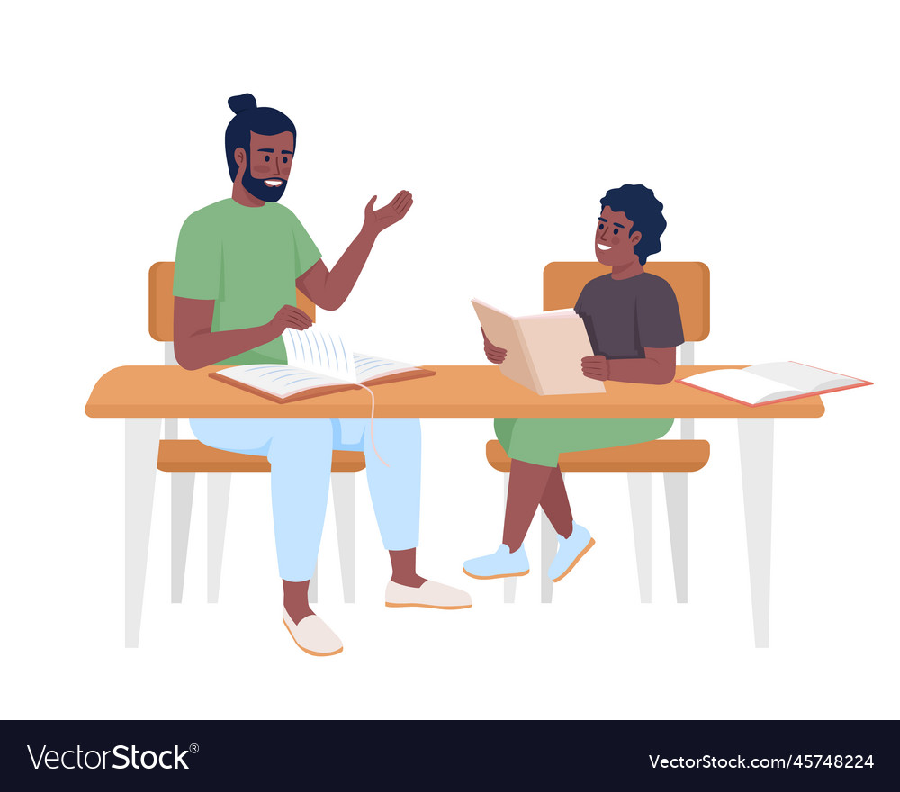 Father helping male child with homework semi flat Vector Image