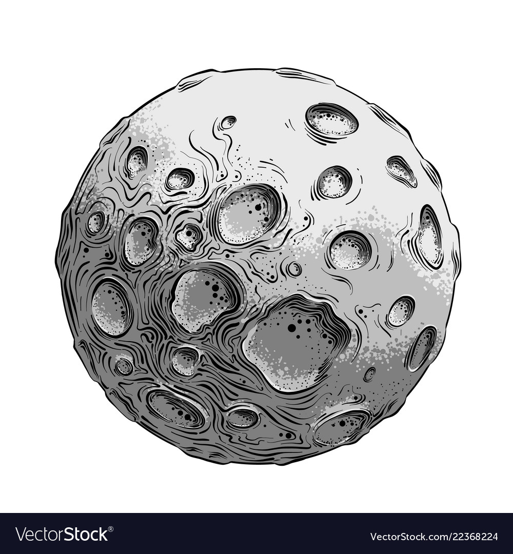 Hand drawn sketch moon planet in black and Vector Image