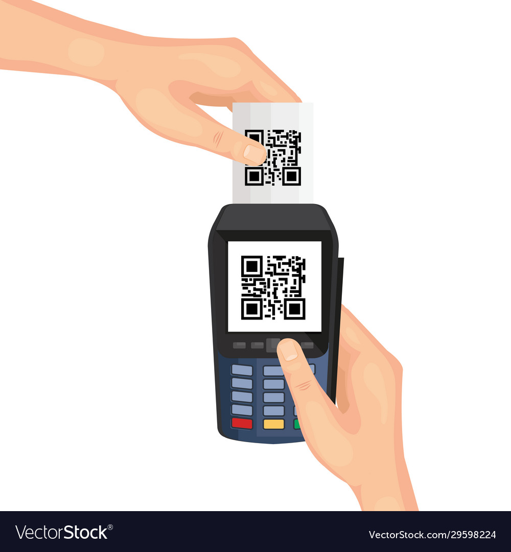 Hands using dataphone with scan code qr Vector Image Hands using dataphone with scan code qr