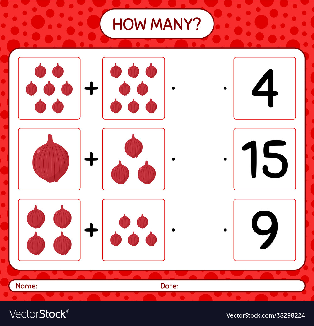 How many counting game with onion worksheet vector image How many counting game with onion worksheet