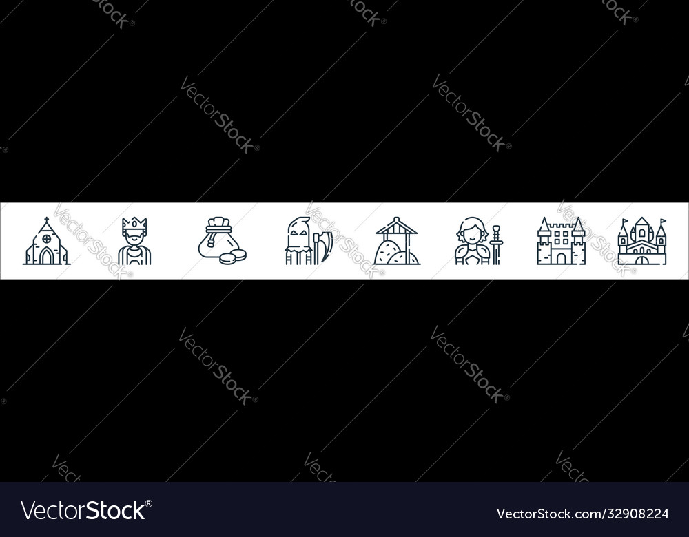 Medieval times line icons linear set quality vector image Medieval times line icons linear set quality