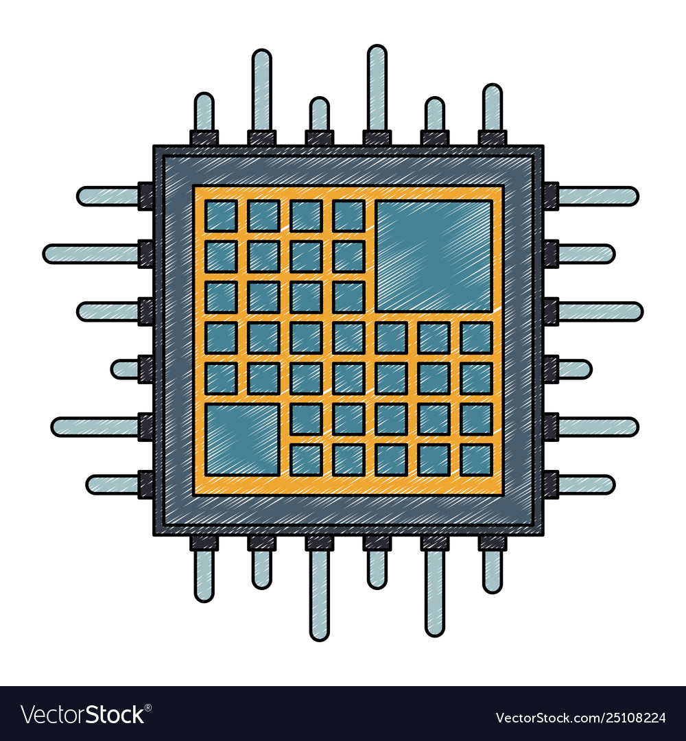 Microchip processor technology scribble vector image Microchip processor technology scribble