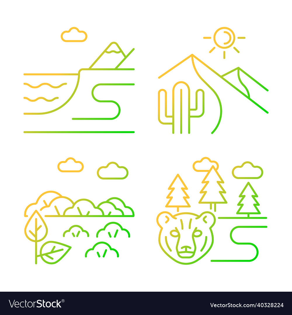 Natural landforms gradient linear icons set Vector Image Natural landforms gradient linear icons set