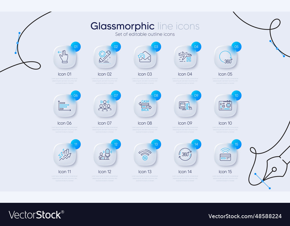 Set of full rotation team work and send mail line vector image Set of full rotation team work and send mail line