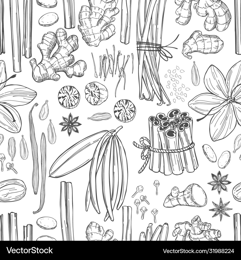 Spices for dessert and baking seamless pattern Vector Image