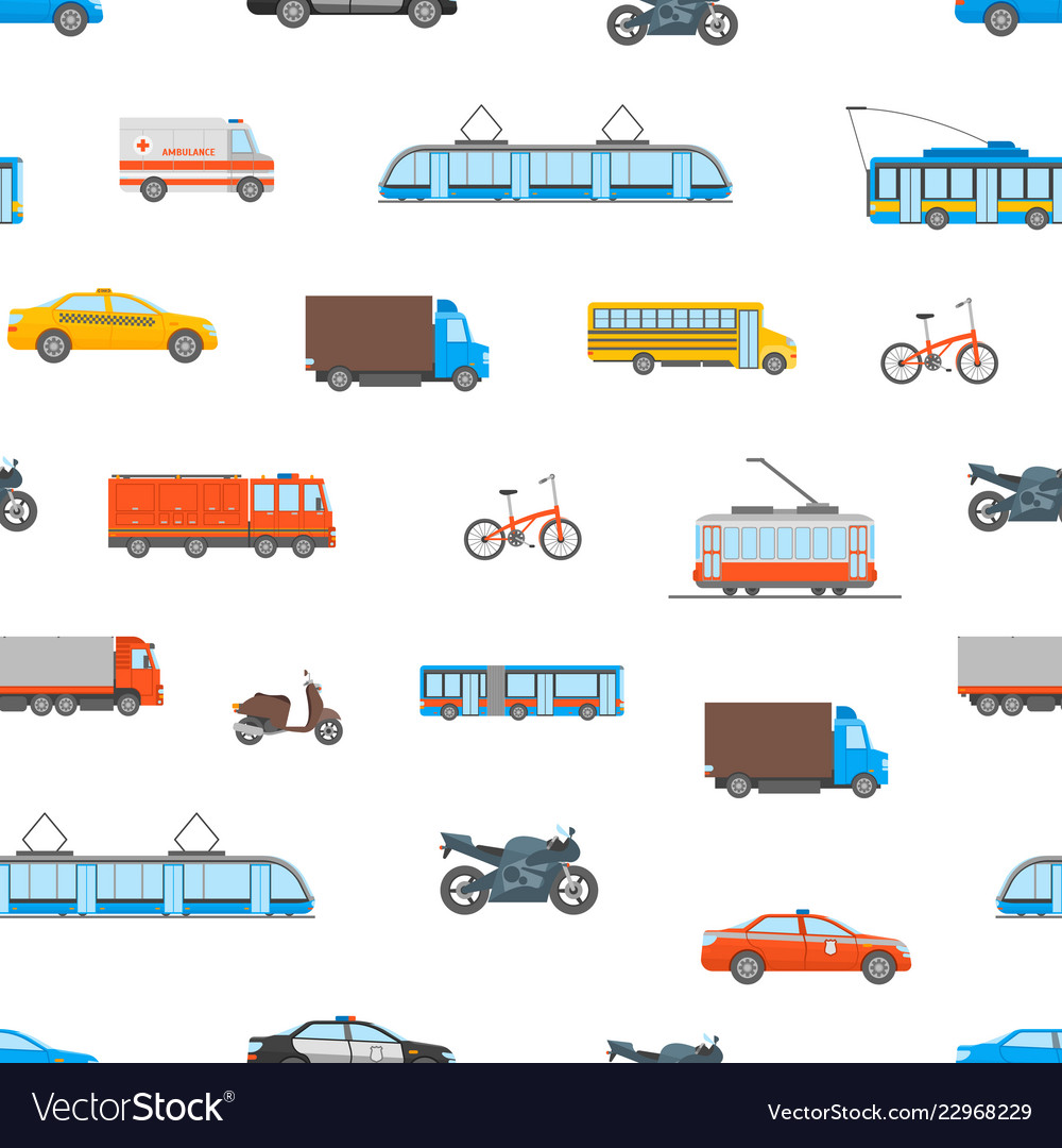 Cartoon urban transport seamless pattern vector image Cartoon urban transport seamless pattern