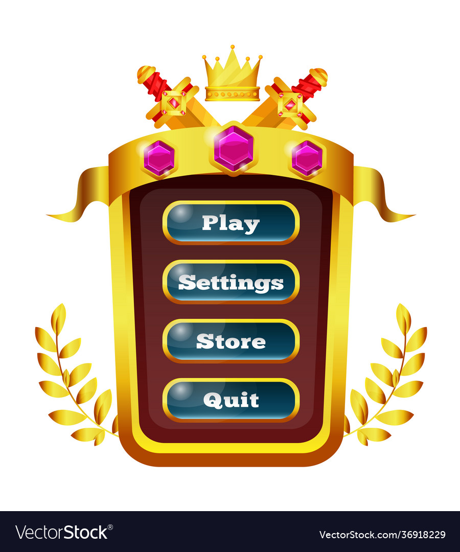 Game pop-up window with main menus panel vector image Game pop-up window with main menus panel