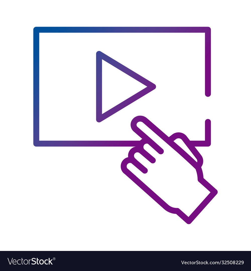 Hand with play button video content gradient style vector image Hand with play button video content gradient style