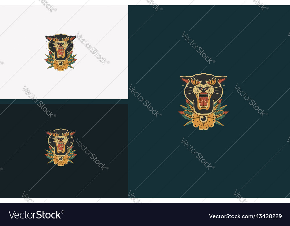 Head panther and red flower design vector image Head panther and red flower design