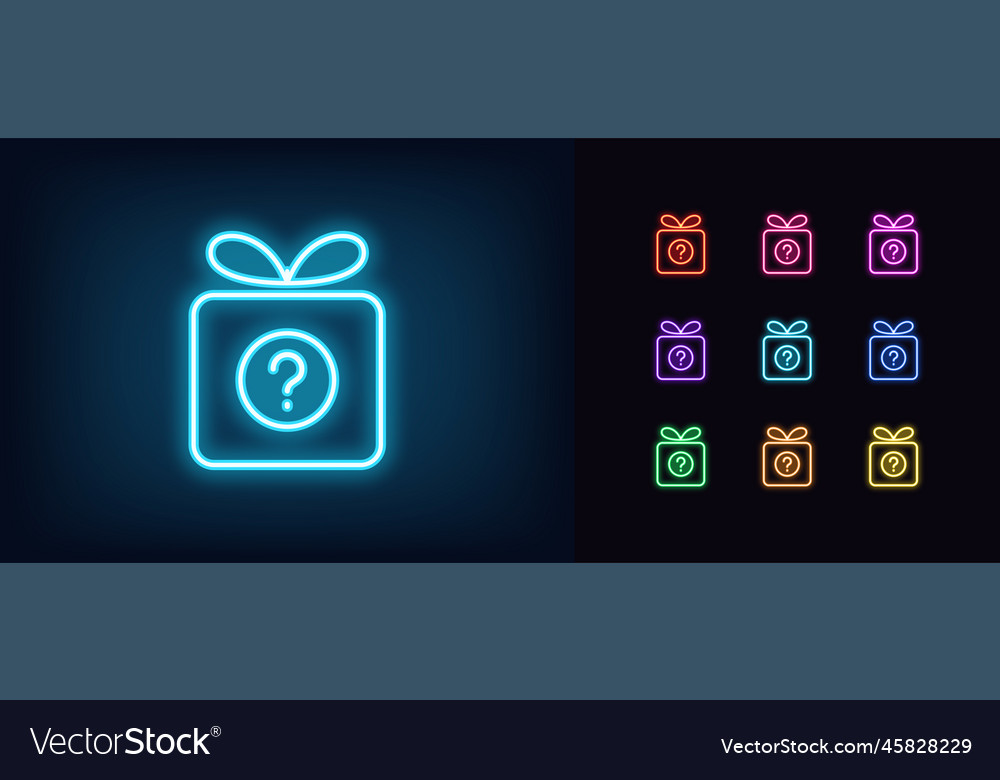 Outline neon gift box icon set glowing