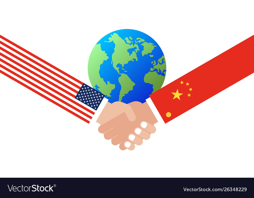 Shaking hands with china flag and united states