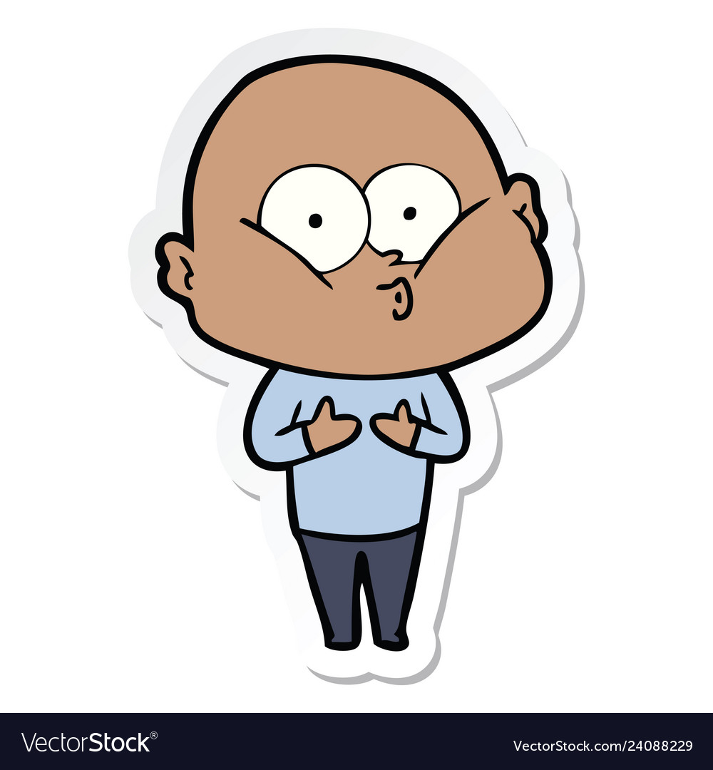 Sticker of a cartoon bald man staring Royalty Free Vector