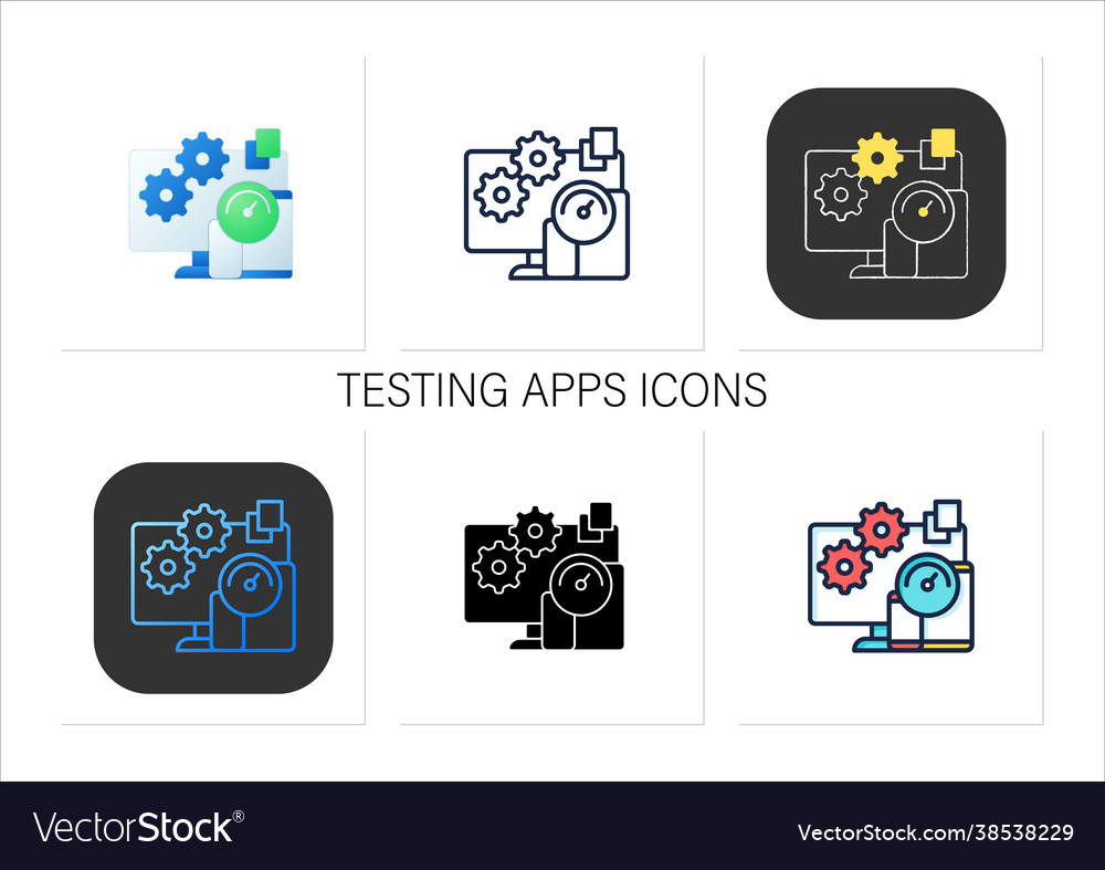 Testing apps icons set vector image Testing apps icons set