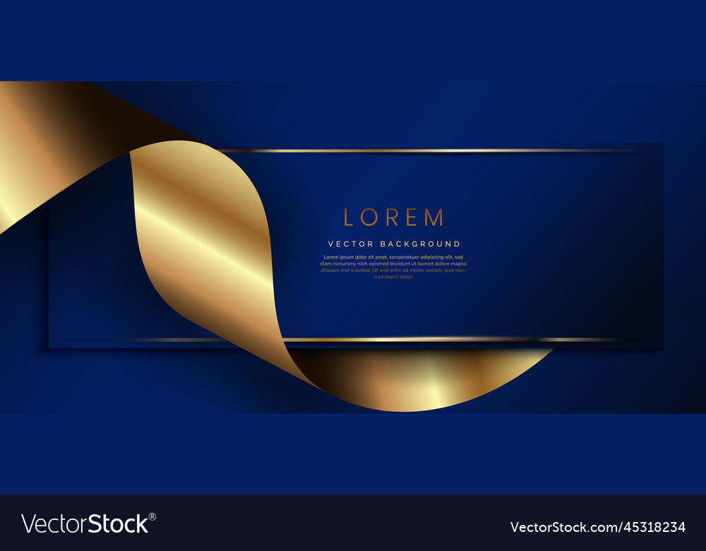 Abstract 3d dark blue background with ribbon gold Vector Image