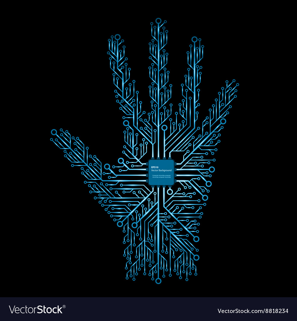 Abstract hand in an electronic circuit chip design