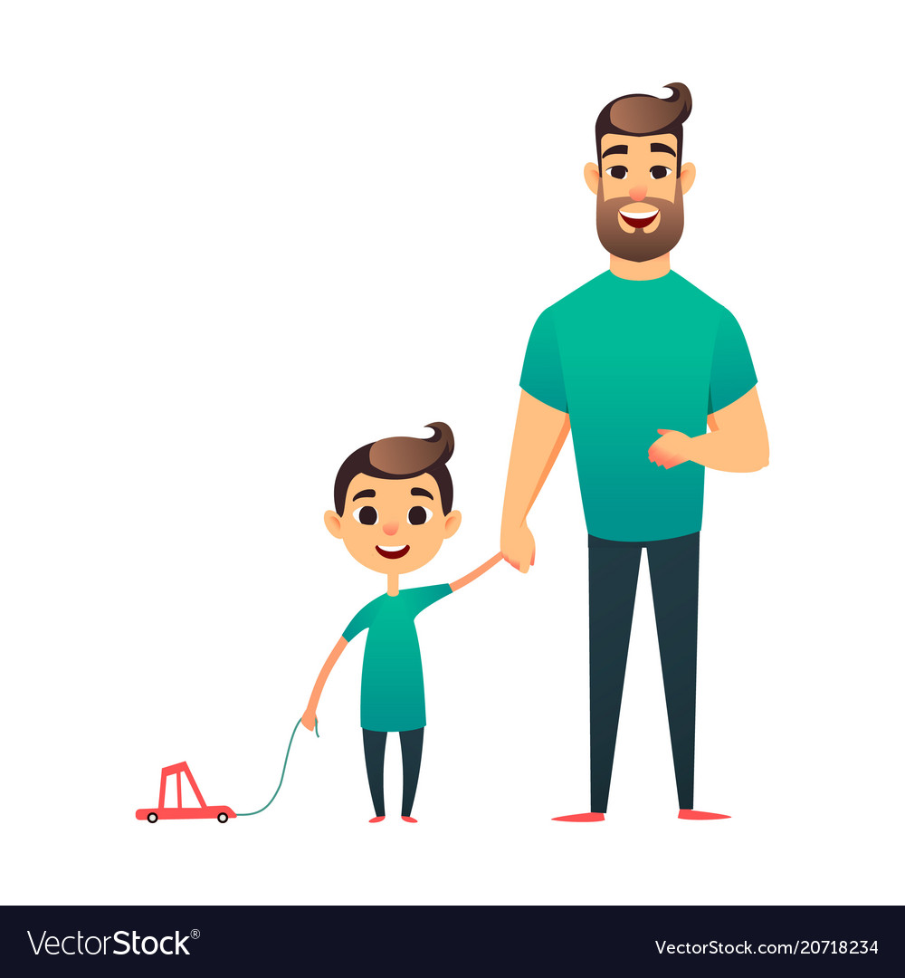 Cartoon father and son man and boy happy Vector Image