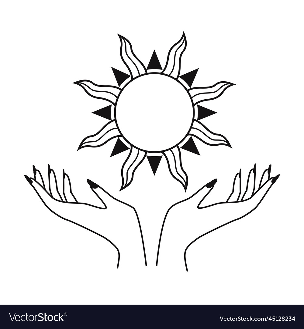 Esoteric hands lifting sun Royalty Free Vector Image