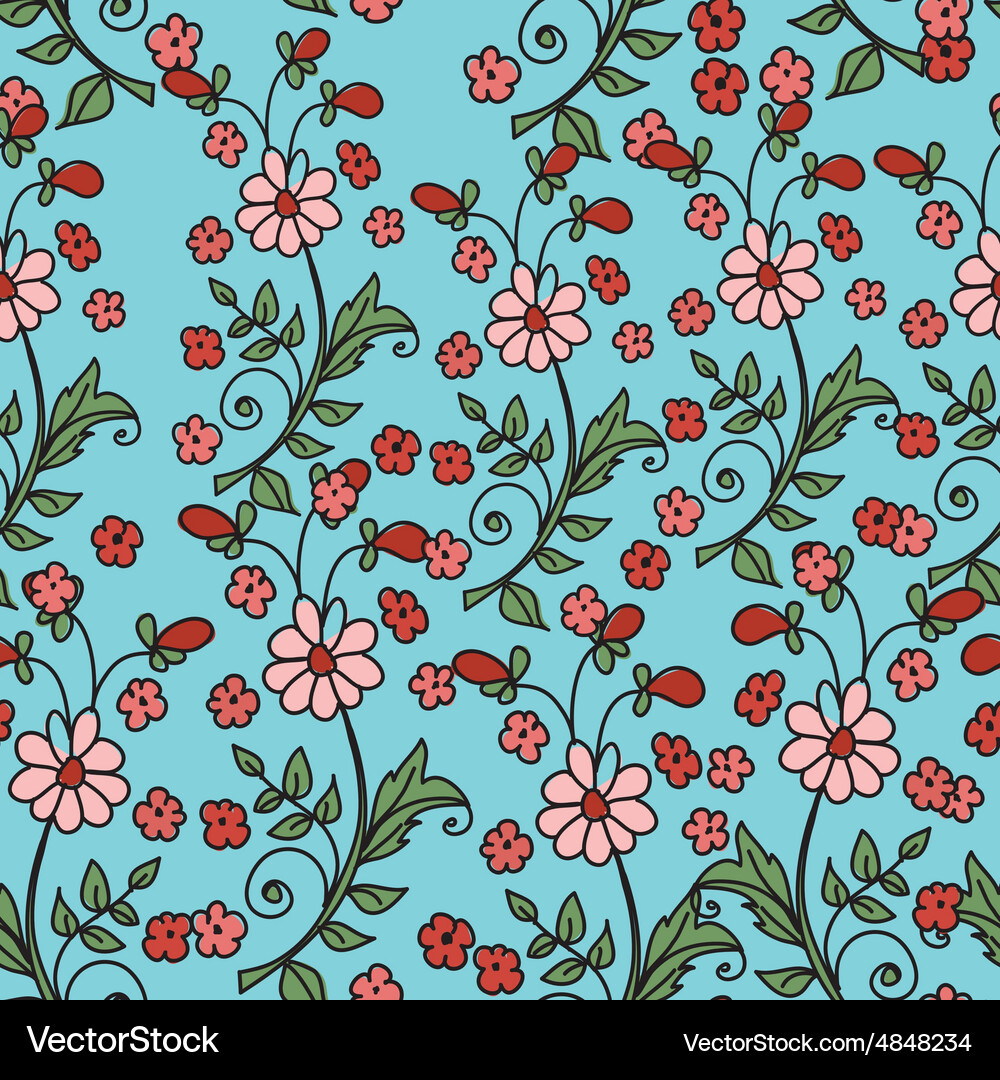 Floral Pattern with Blue Background Royalty Free Vector