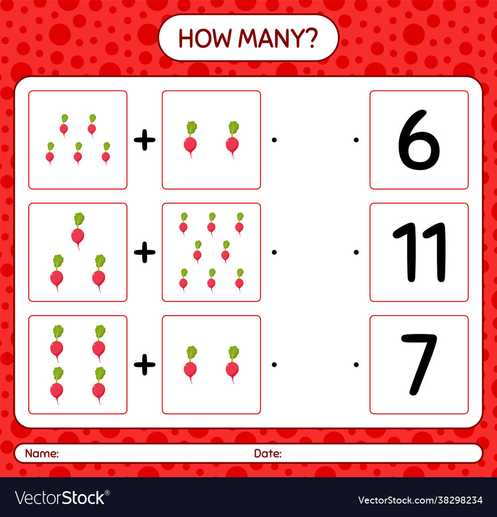 How many counting game with radish worksheet