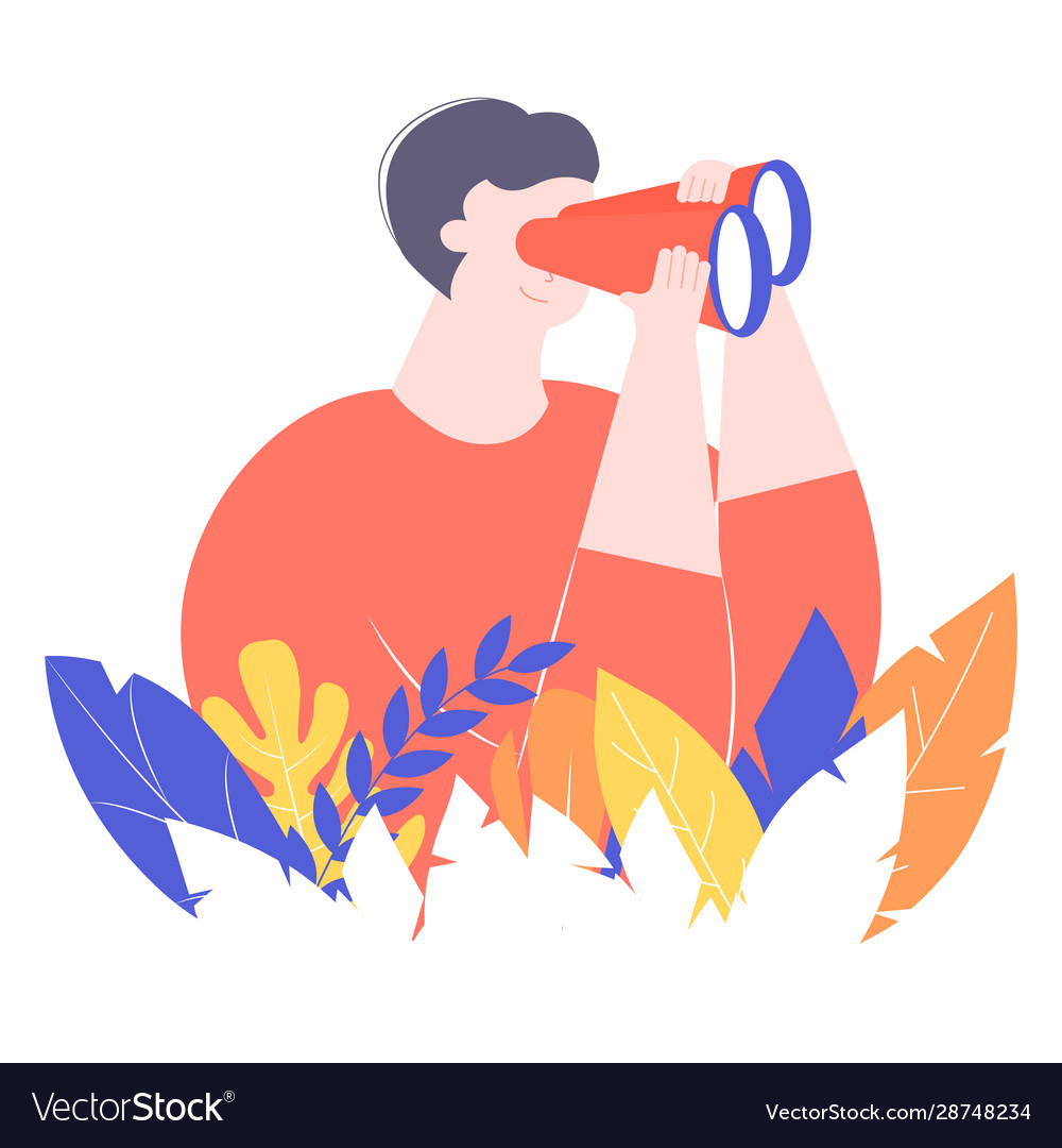 Man character looking through binoculars vector image Man character looking through binoculars
